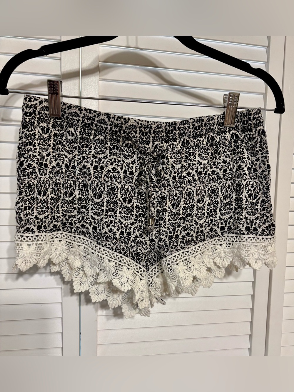 High-Waist Black & White Crochet-Trim Women’s Shorts